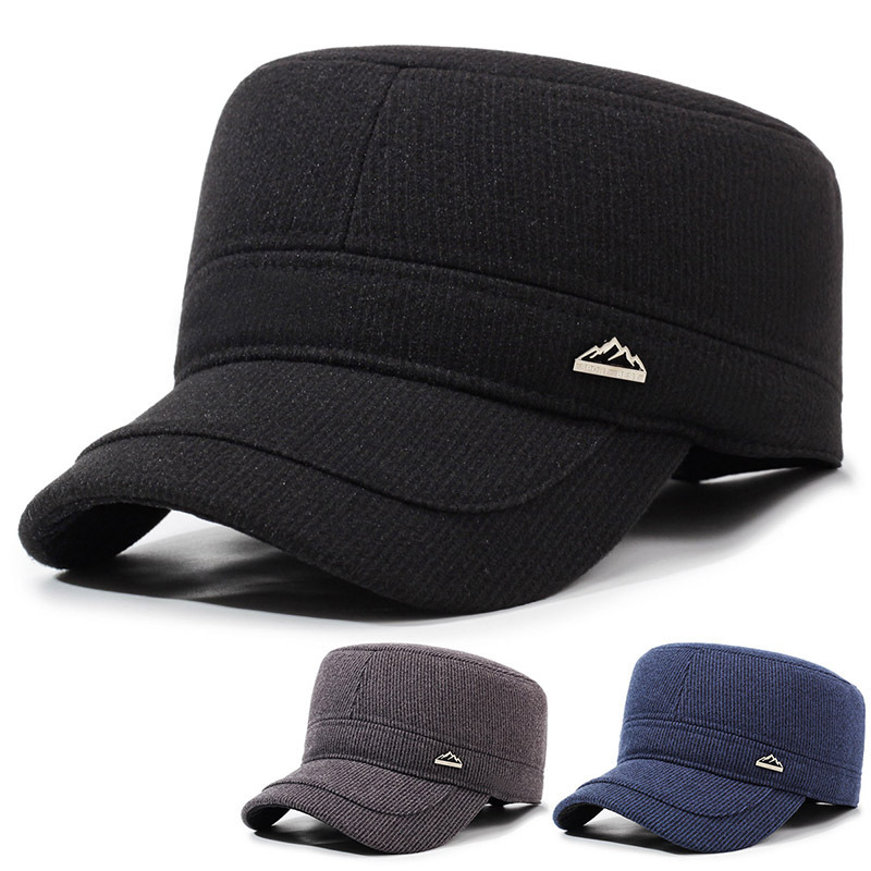 Winter New Style Outdoor Men's Elderly Hat Warm Wool Flat-top Cap Casual Middle-aged Dad Thick Flat-top