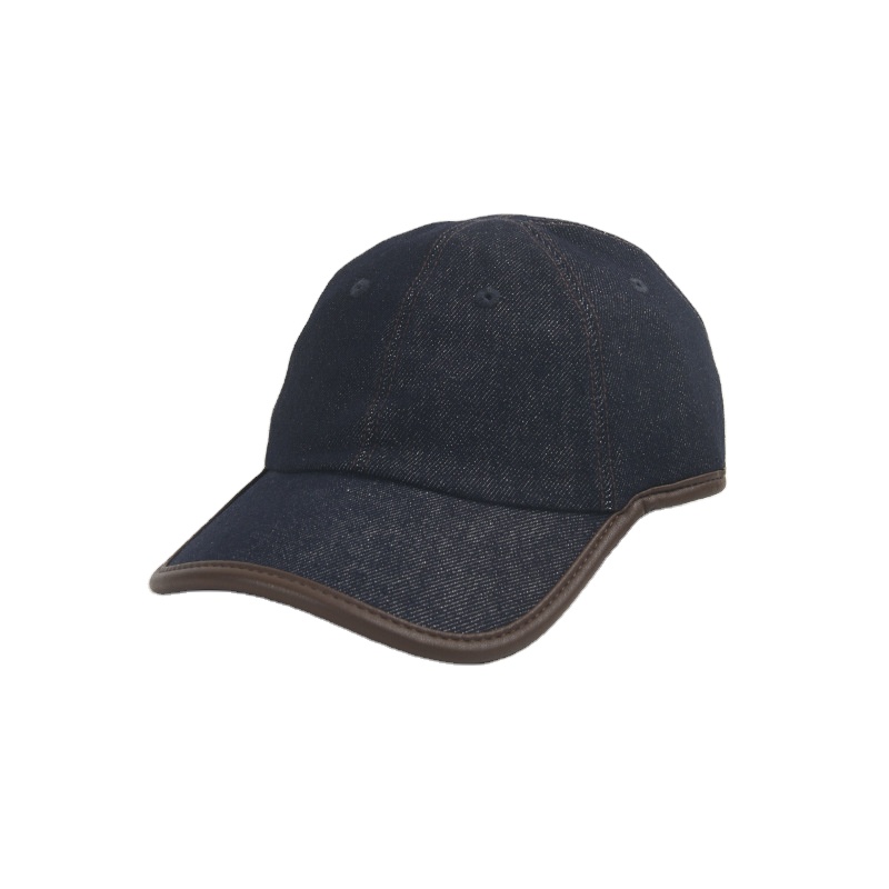 2026 Summer Collection: High-Quality New Denim Cap with Dark Blue Leather Trim, Adjustable Circumference, 6-Panel Baseball Cap