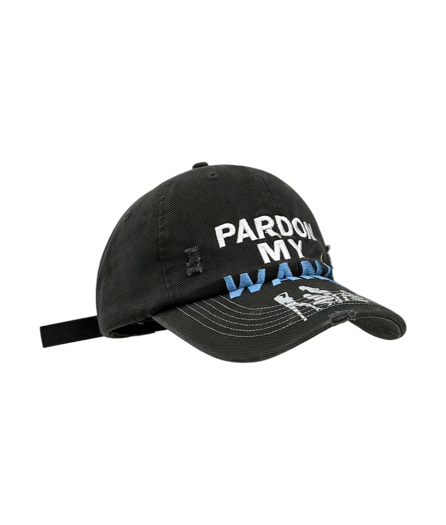 Black Washed Distressed Baseball Cap American Street Letter Printed Soft Top Adjustable Unisex Dad Hat