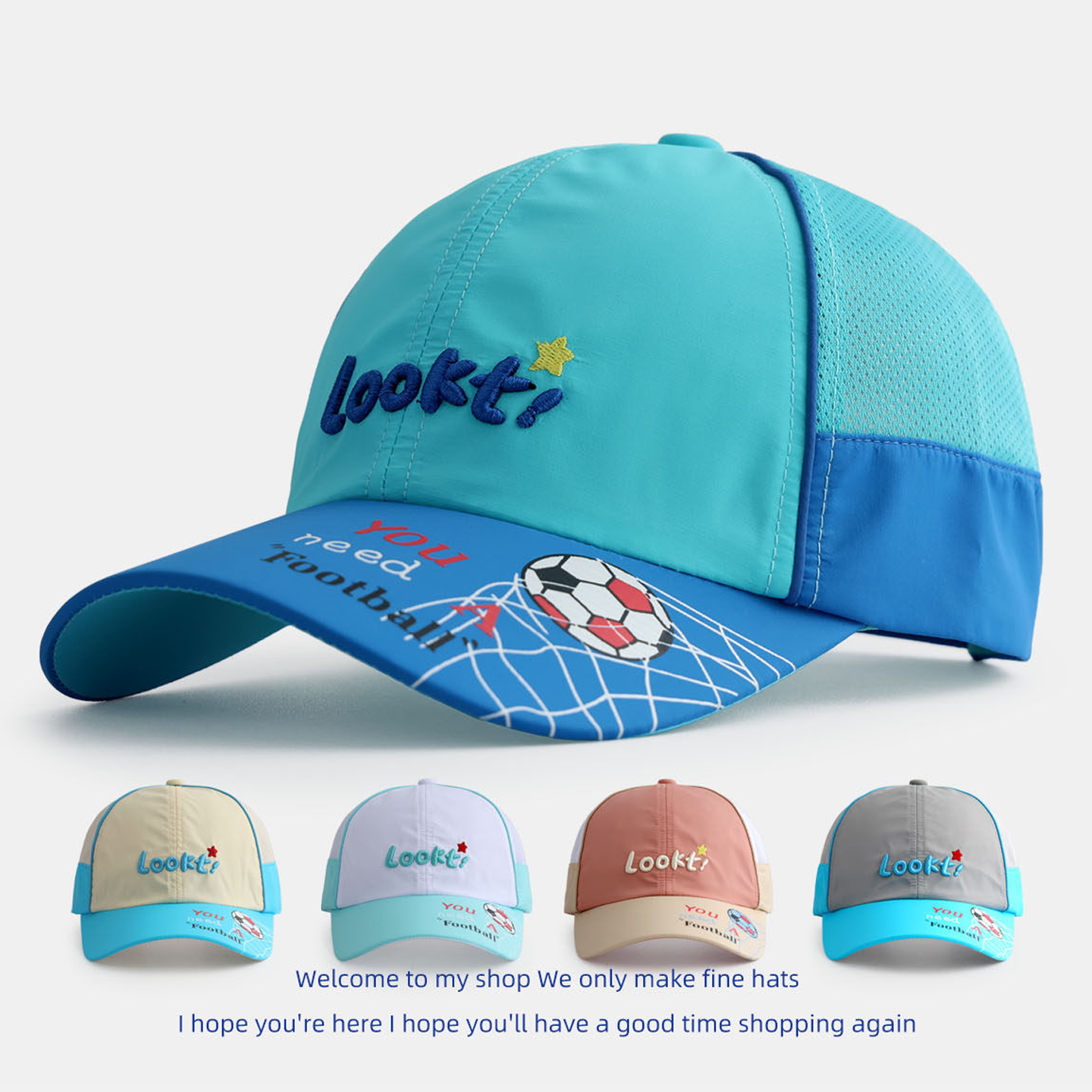 Summer Children's 6-Panel Baseball Cap Boys Lightweight Water-resistant Sun-protective 3D Embroidered Breathable Mesh Omni-Dry