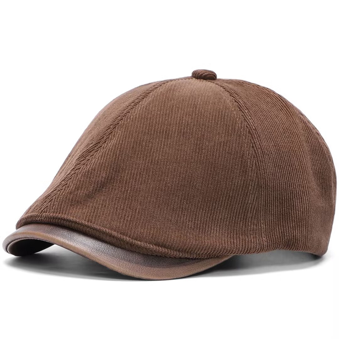 Vintage Corduroy Ivy Hat for Men Women 100% Cotton  Brim Newsboy Cap Casual Retro Peaked Beret Cap