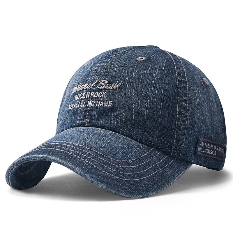 Custom Washed Cotton Denim 6-Panel Embroidery Baseball Cap Vintage Style Puff Printing Sports Dad Hat for Men Women Soft Fabric