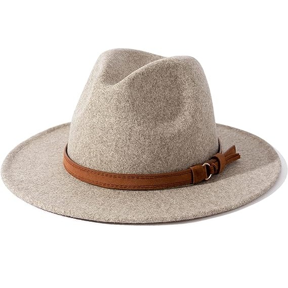 Custom Womens Classic Wide Brim Felt Wool Fedora Panama Hat with Belt Buckle Casual Outdoor