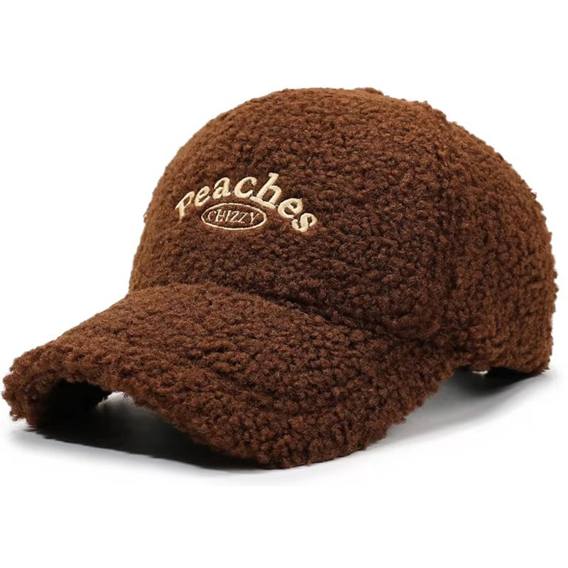 Women's Sherpa Fleece 6-Panel Adjustable Baseball Cap Embroidered Letter Design Winter Outdoor Fashion Hat for Casual Travel Use