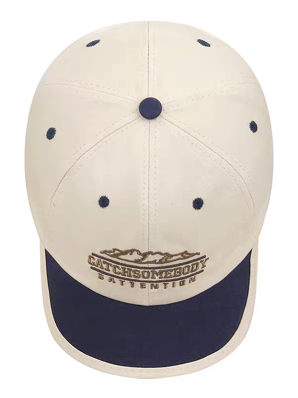 Beige Metallic Thread Embroidery Sporty Twill Vintage Adjustable Soft Dad Hat Baseball Cap