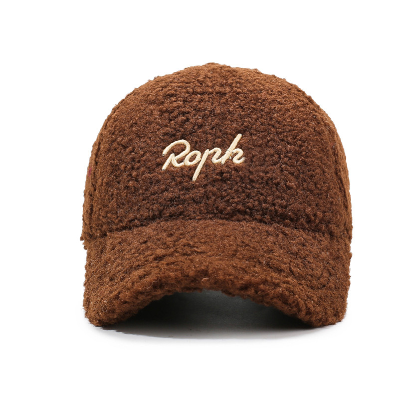 2026 Autumn/Winter New Style Lamb Wool 6-Panel Adjustable Baseball Cap Letter Embroidery Outdoor Warm Protection Women's Sport