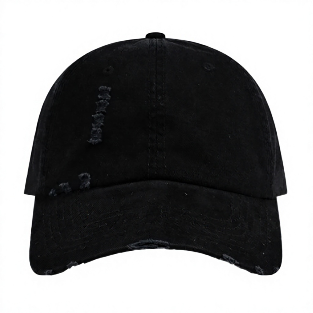 Korean-style Personalized Ripped Baseball Cap with Soft Crown and Wide Brim