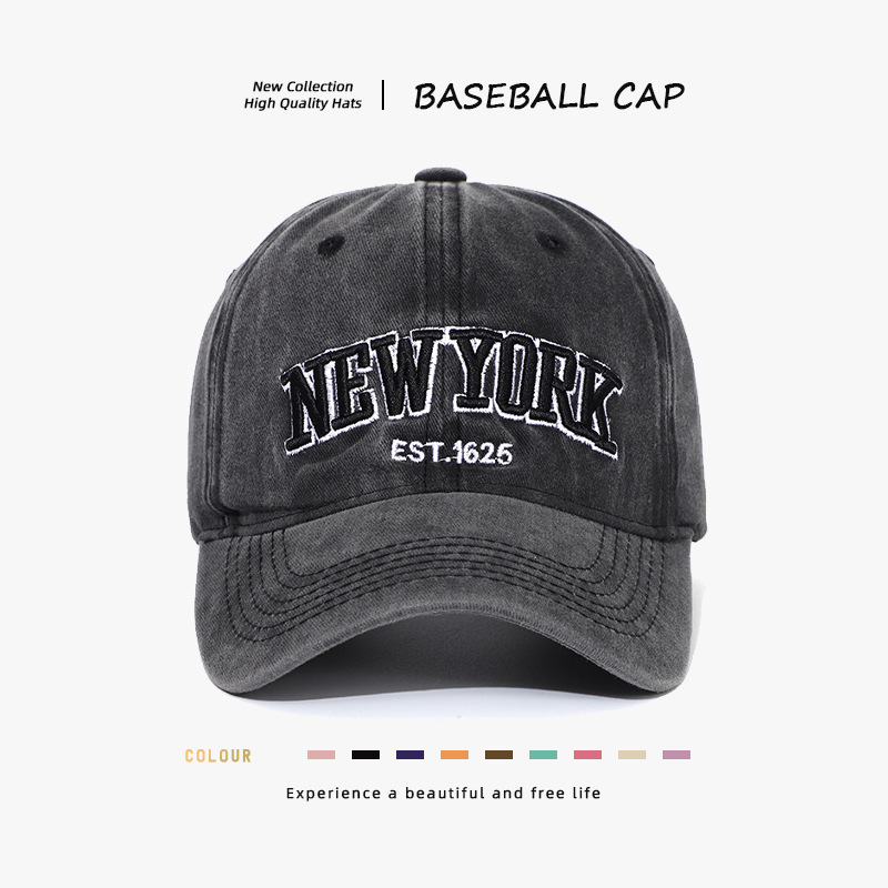 Vintage Distressed Washed Cotton 6-Panel Adjustable Baseball Cap with Letter Pattern Sun Protection Soft Fabric for Outdoor Use