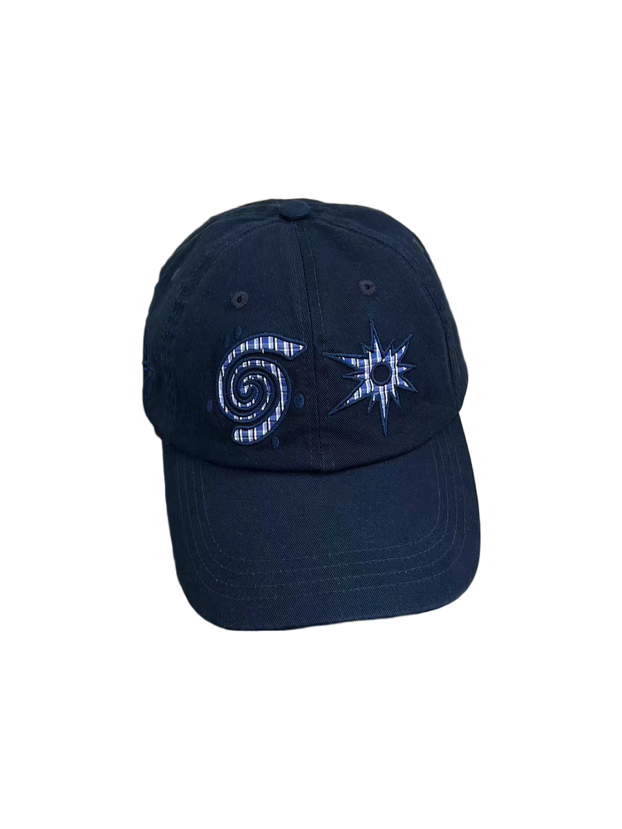 Navy Blue 6-Panel Denim Baseball Cap 100% Cotton Vintage Retro Style Affixed Cloth Embroidery Adjustable Metal Buckle Unisex