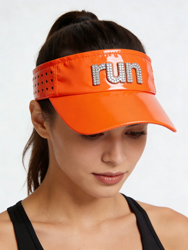 Premium Rhinestone Sport Visor Laser Cut Polyester Running Hat, UPF 50+ for Outdoor Sports