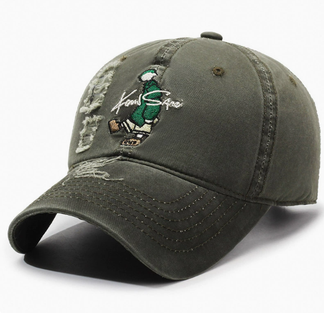 Embroidered Adjustable Wide-brimmed Baseball Cap-100% Cotton Cartoon Character Common Fabric