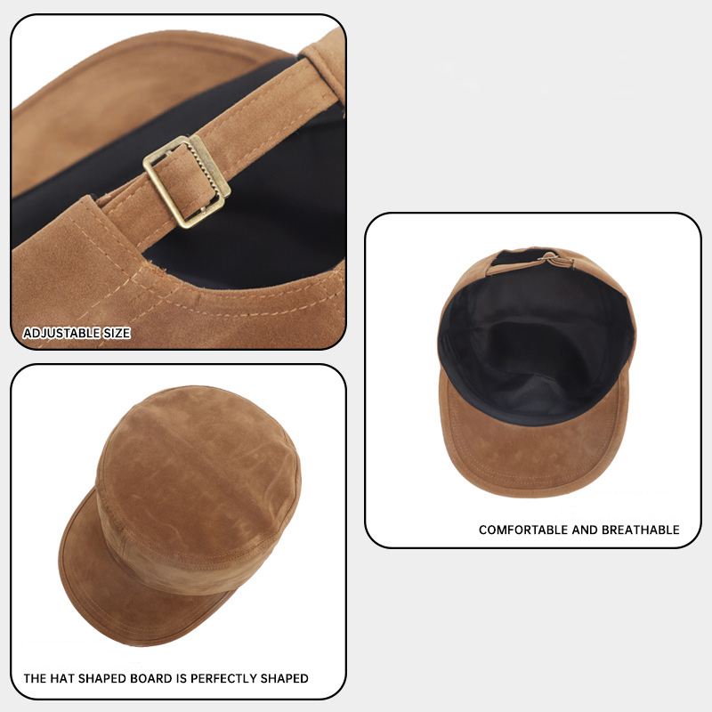 New High-quality Suede Cap with Flat Top-Vintage Warm Horseback Riding Hat for Outdoor Travel Casual Use Adjustable Unisex