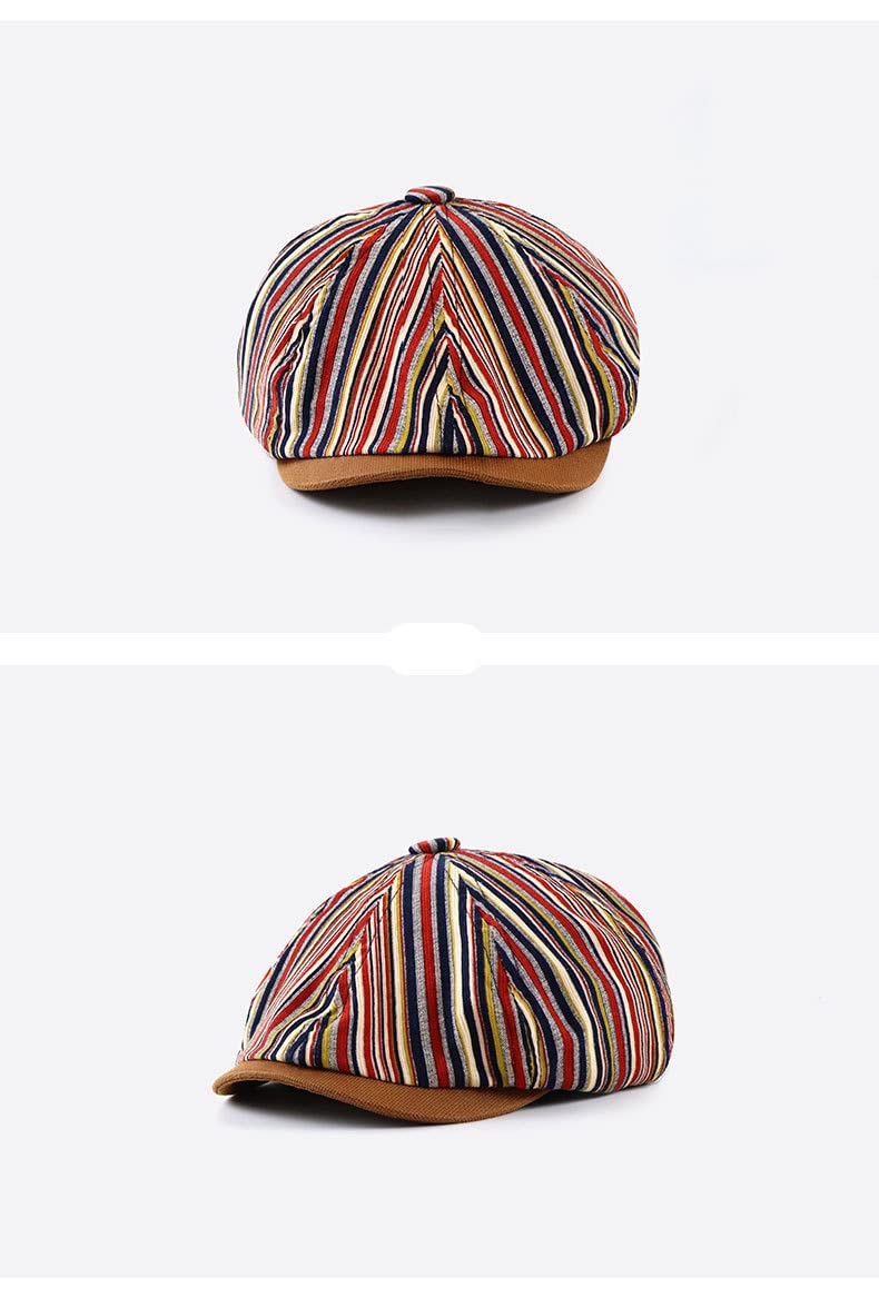 Cotton Striped 8-Panel Newsboy/Cabbie Painter Style Octagonal Golf Cap for Men Outdoor Travel Casual