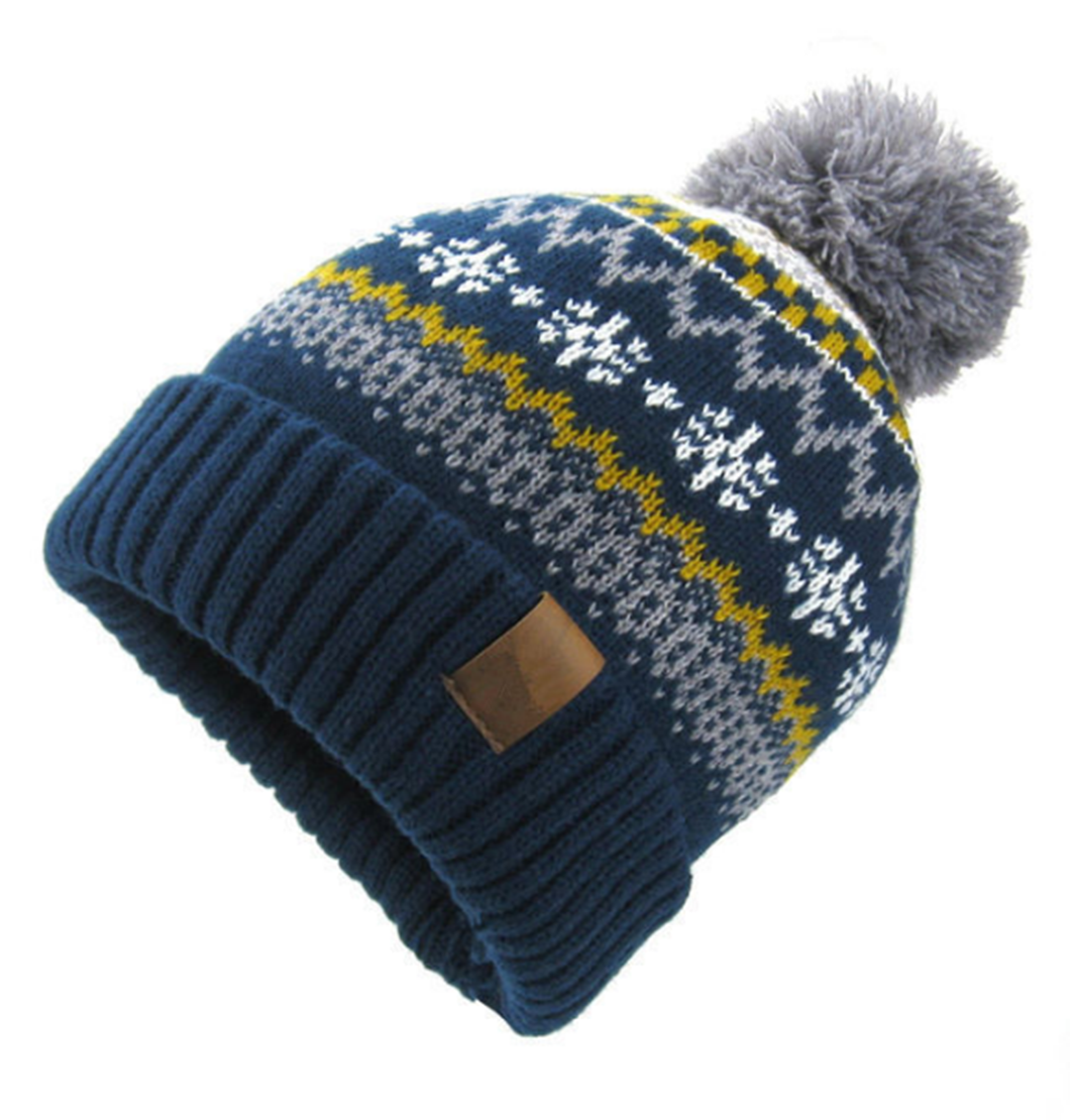 Classic Pattern Design Stretchy Knit Pom Beanie Winter Hats Soft Warm for Men Women Lightweight Stylish Unisex Cuffed Beanies