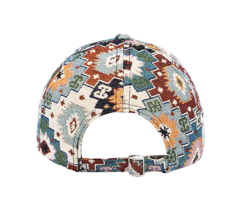 6-Panel Cotton Vintage Bohemian Tapestry Baseball Cap Silver Copper Buckle Adjustable Curved Image Print Casual Fashion