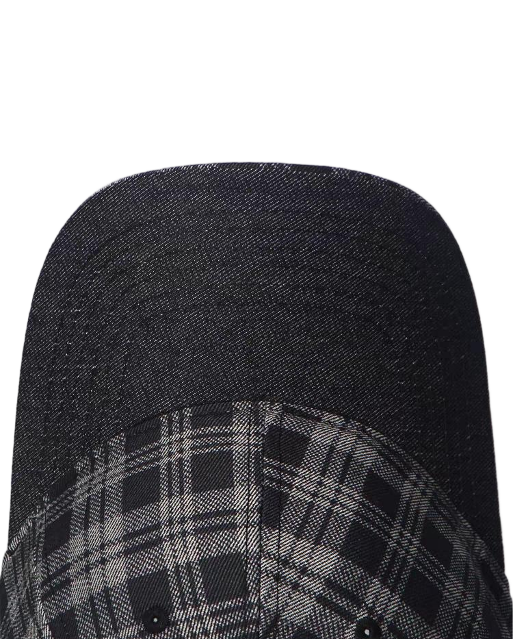Black Grey Plaid Denim Vintage Dobby Common Baseball Cap Retro Preppy Style Soft Adjustable Unisex Casual Sun Hat