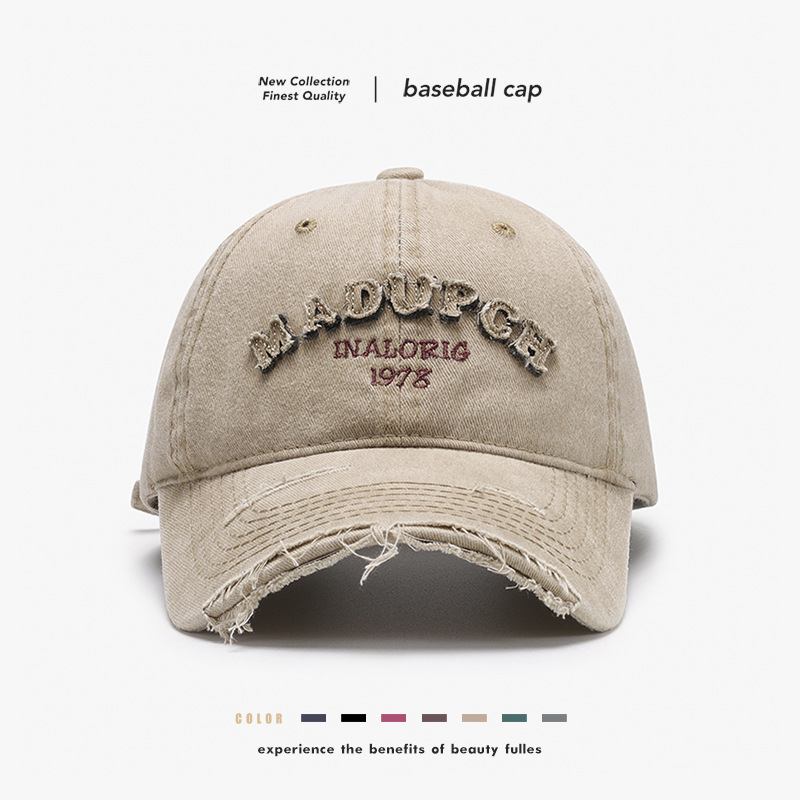 Spring New Style Letter Wash Denim Patch Embroidered Men's Baseball Cap Breathable and Retro Outdoor Dad Hat