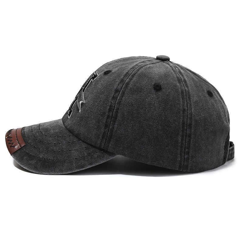 Spring and Autumn Vintage Baseball Cap for Men and Women Outdoor Sun protection Hat Washed Denim Distressed Letter Embroidery