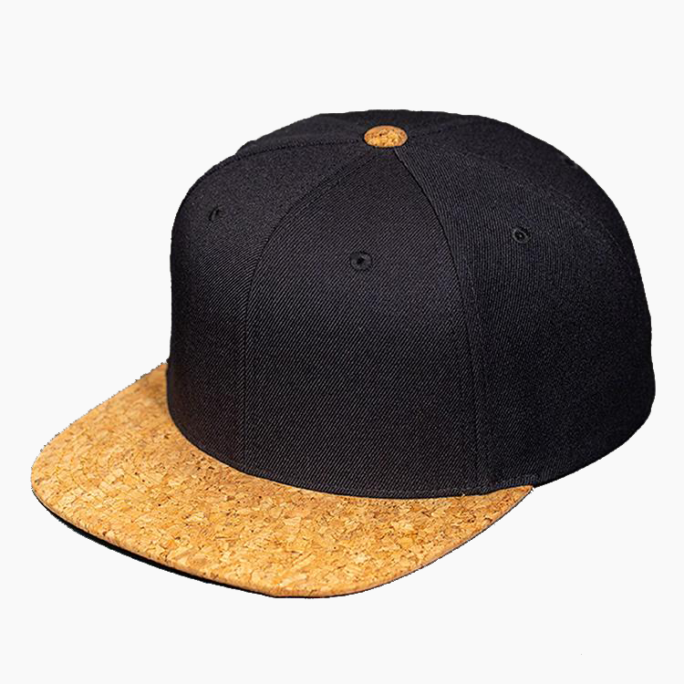 Wholesale Factory Custom Snapback Closure 6 Panel Embroidery Wooden Cork Fabric Flat Brim Hats With Custom logo Caps