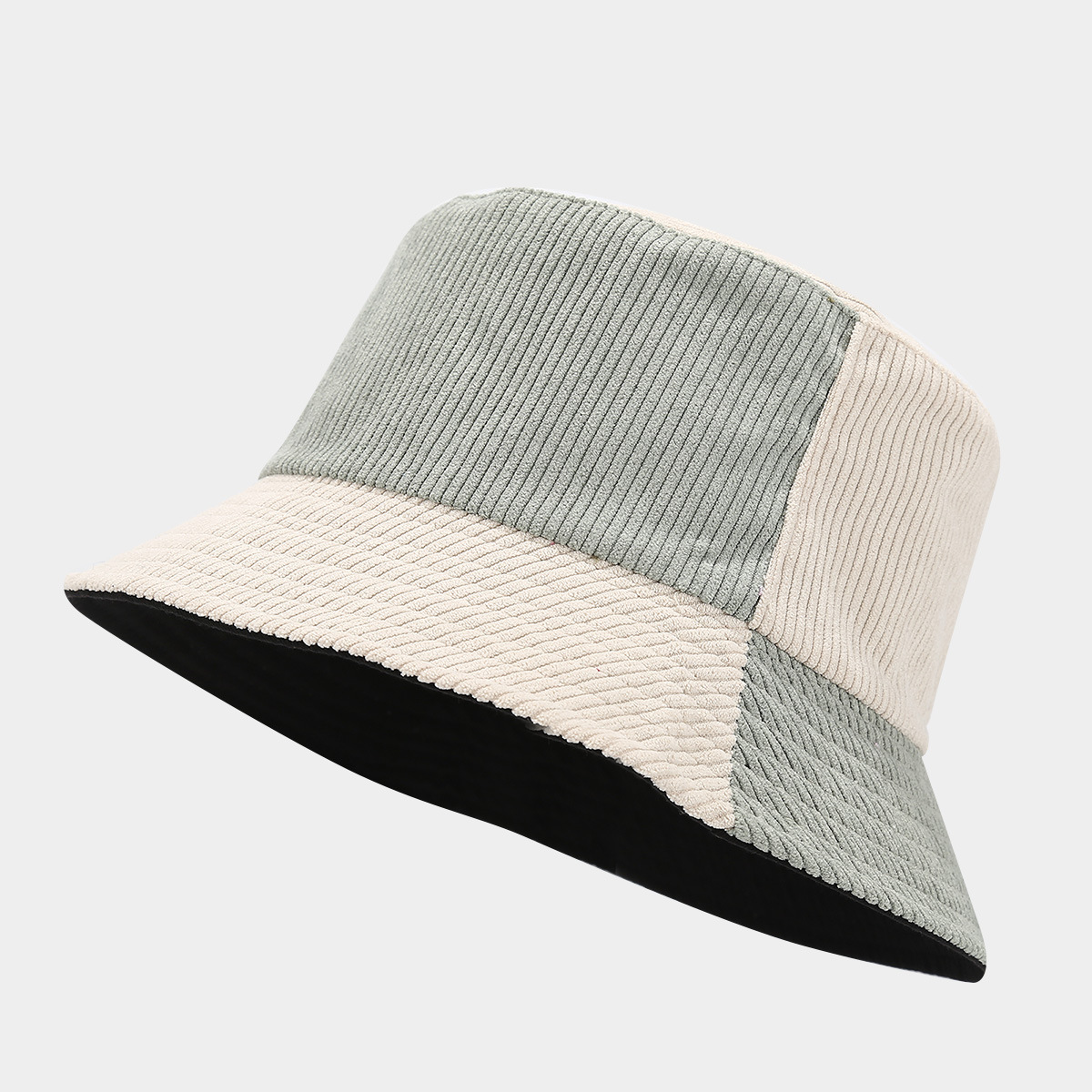 New Vintage Corduroy Two-tone Patchwork Fisherman Hat Stylish Workwear Bucket Hat