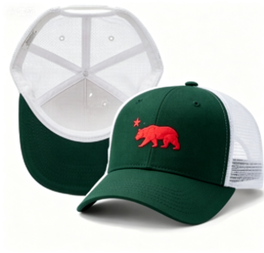 Unisex California Bear Trucker Hat Breathable Mesh Back Curved Brim 6-Panel Baseball Cap for Men Women Casual Outdoor