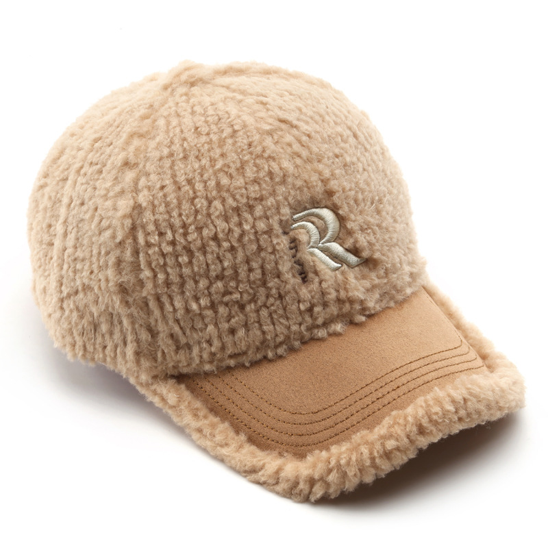 Custom Winter Sports Hat for Women Warm Fleece Felt with 3D Embroidery Logo Teddy Plush Lamb Wool Baseball Cap Letter Pattern