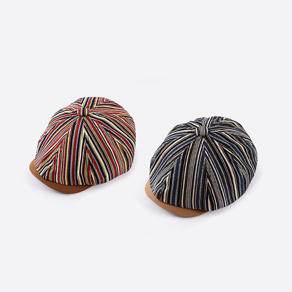 Cotton Striped 8-Panel Newsboy/Cabbie Painter Style Octagonal Golf Cap for Men Outdoor Travel Casual