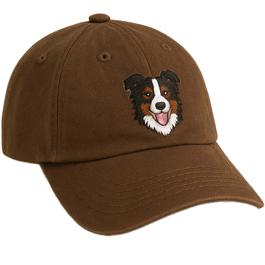 Men's Border Collie Embroidered Dark Brown Adjustable Cotton Denim Baseball Cap