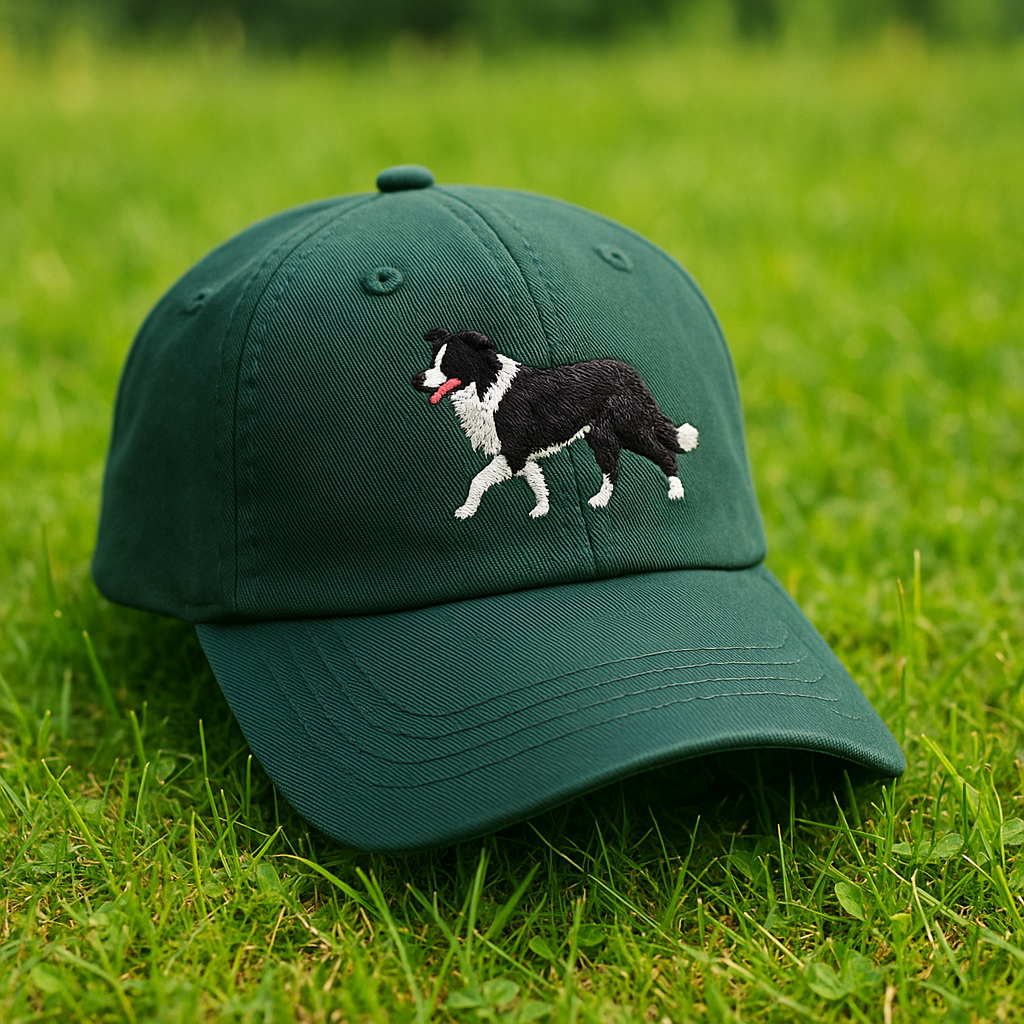 Men's Border Collie Embroidered Gray Adjustable Cotton Denim Baseball Cap