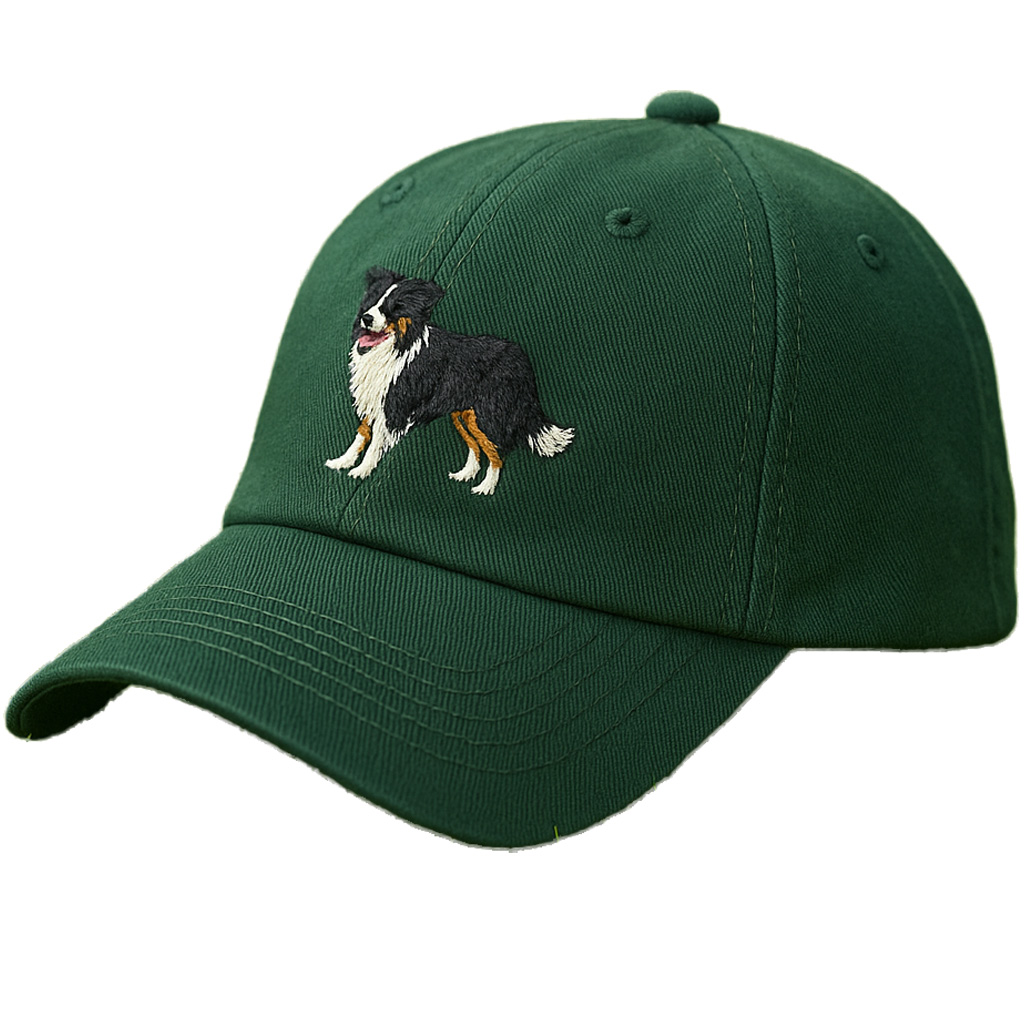 Men's Border Collie Embroidered Gray Adjustable Cotton Denim Baseball Cap