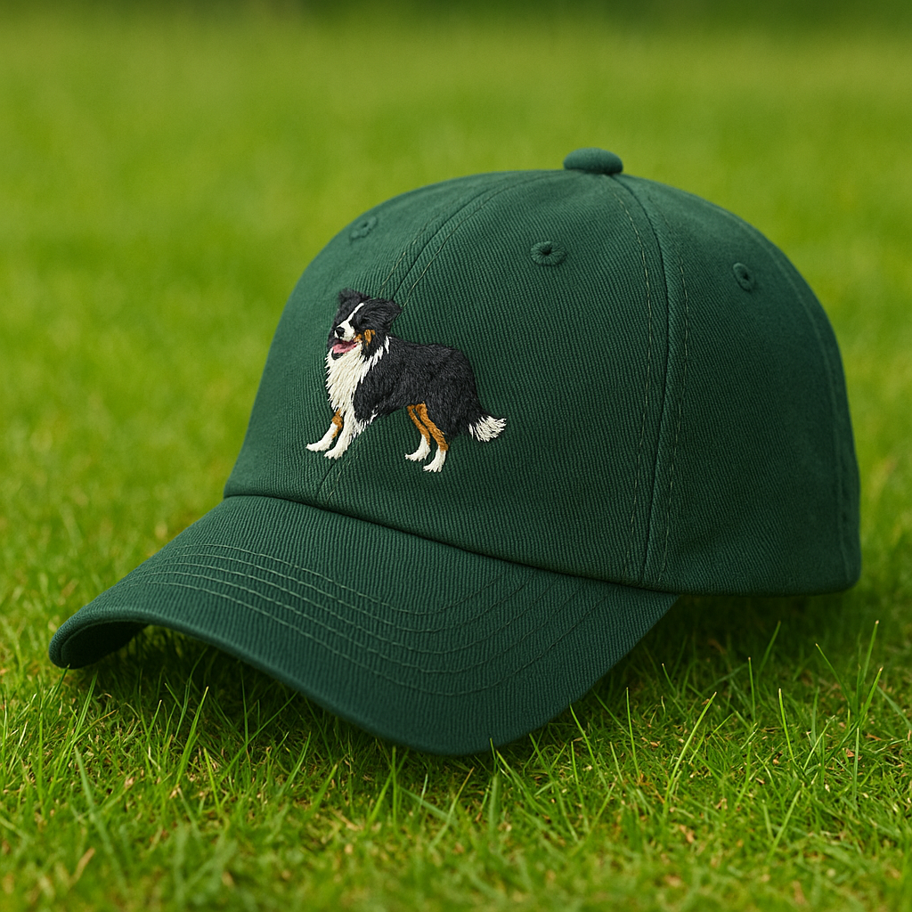 Men's Border Collie Embroidered Gray Adjustable Cotton Denim Baseball Cap