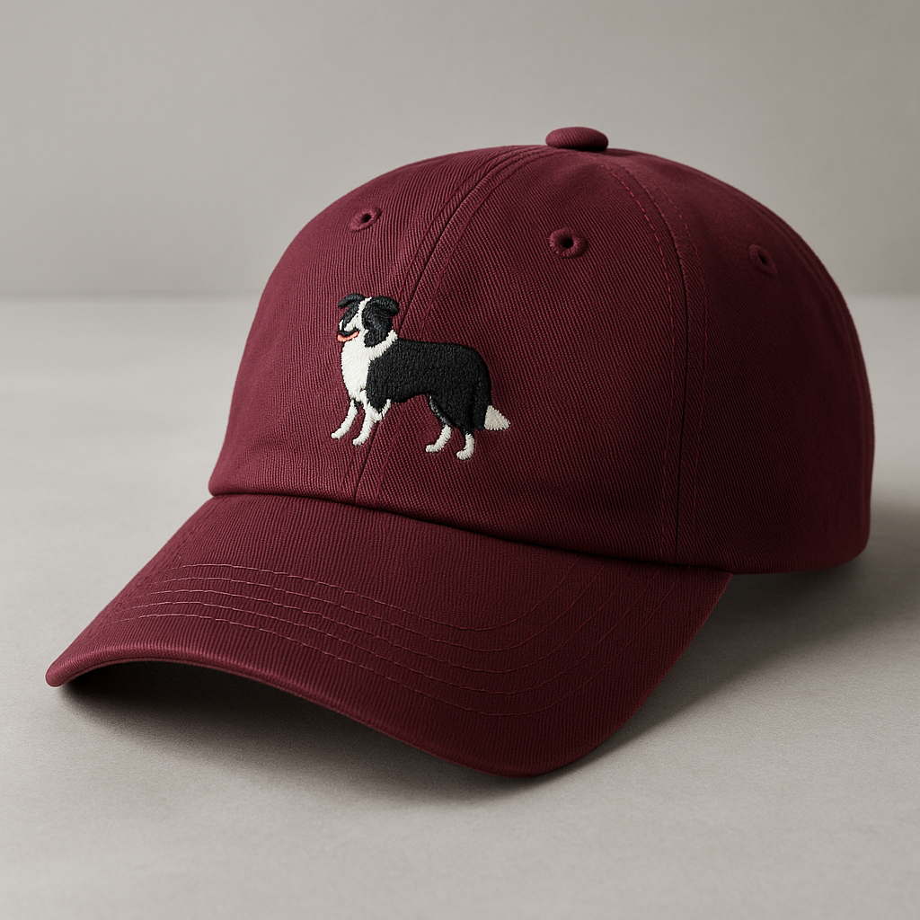 Men's Dark Brown Border Collie Embroidered Adjustable Cotton Baseball Cap