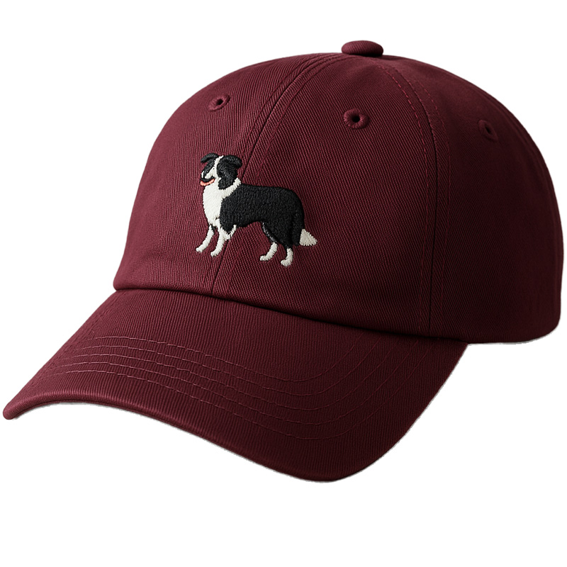 Men's Border Collie Embroidered Gray Adjustable Cotton Denim Baseball Cap