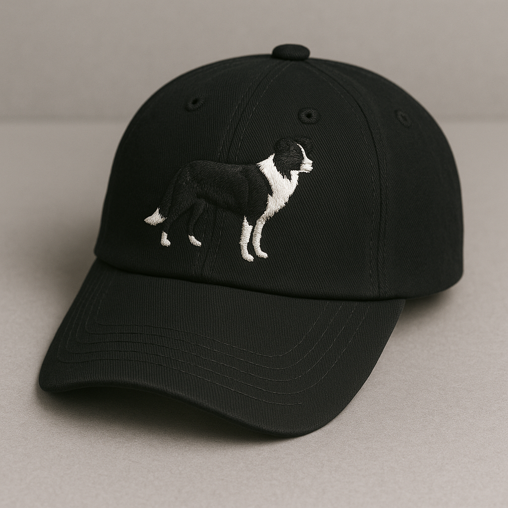 Men's Border Collie Embroidered Gray Adjustable Cotton Denim Baseball Cap