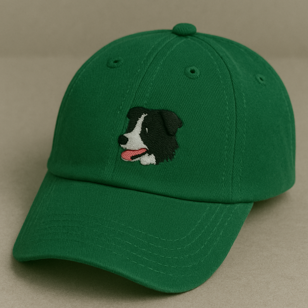 Men's Border Collie Embroidered Gray Adjustable Cotton Denim Baseball Cap