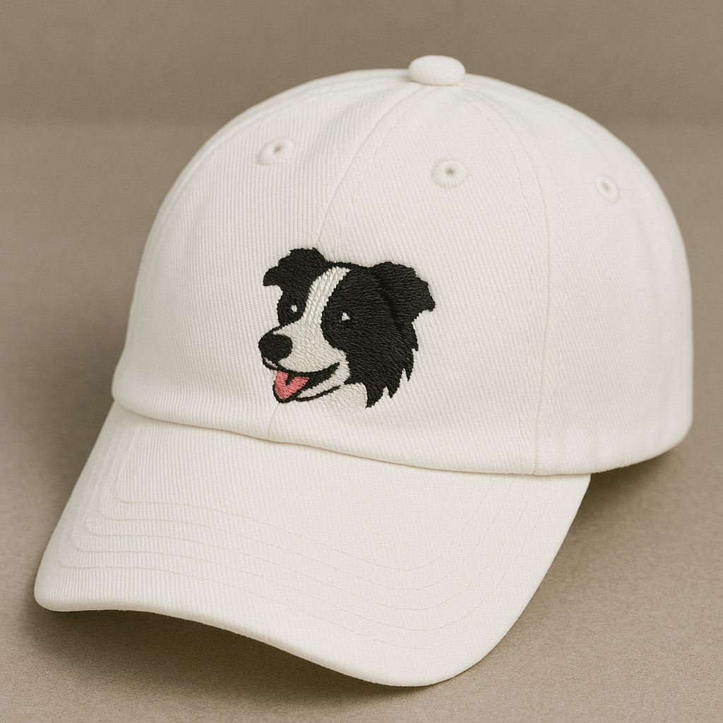 Men's Border Collie Embroidered Gray Adjustable Cotton Denim Baseball Cap