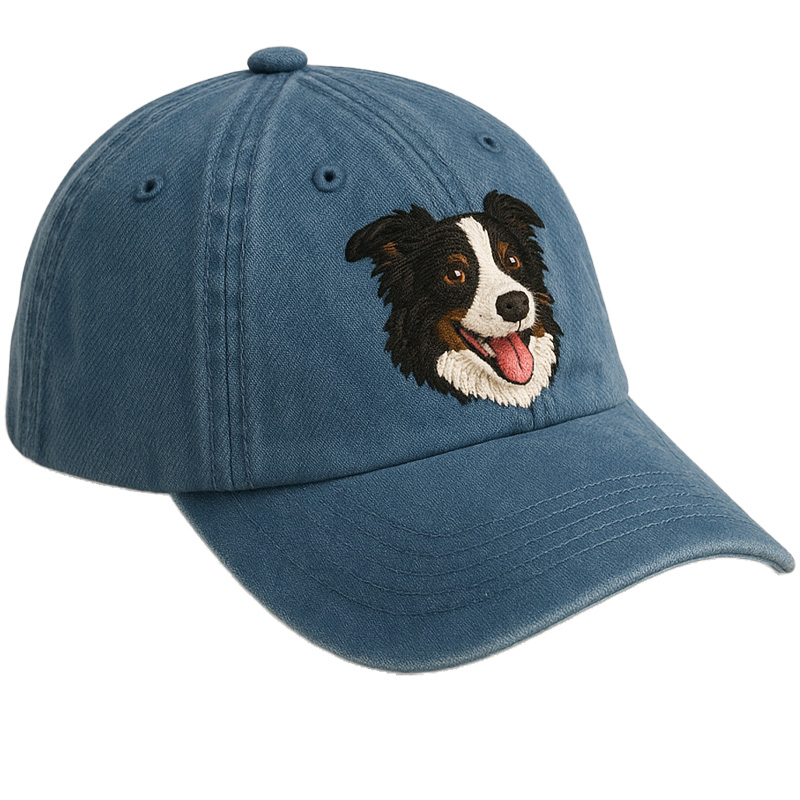 Men's Border Collie Embroidered Gray Adjustable Cotton Denim Baseball Cap