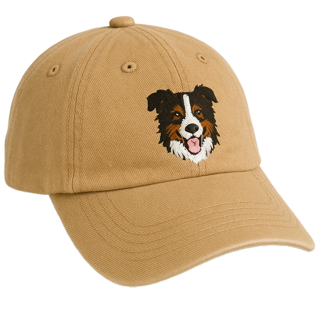 Men's Border Collie Embroidered Light Brown Adjustable Cotton Denim Baseball Cap