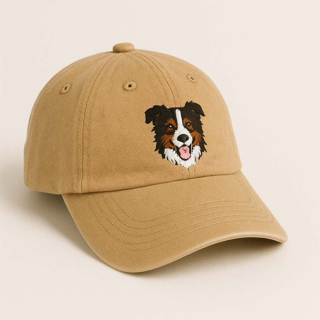 Men's Border Collie Embroidered Light Brown Adjustable Cotton Denim Baseball Cap