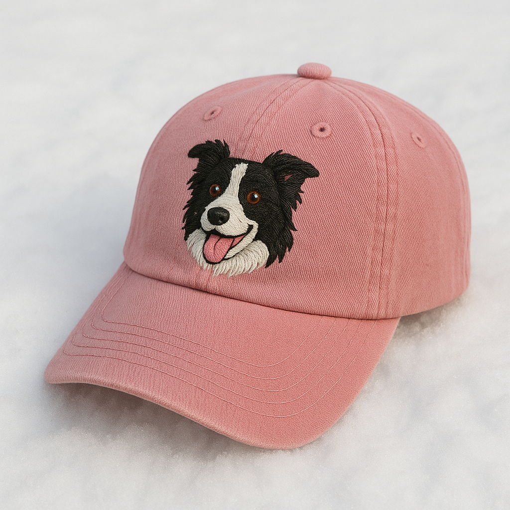 Men's Border Collie Embroidered Gray Adjustable Cotton Denim Baseball Cap