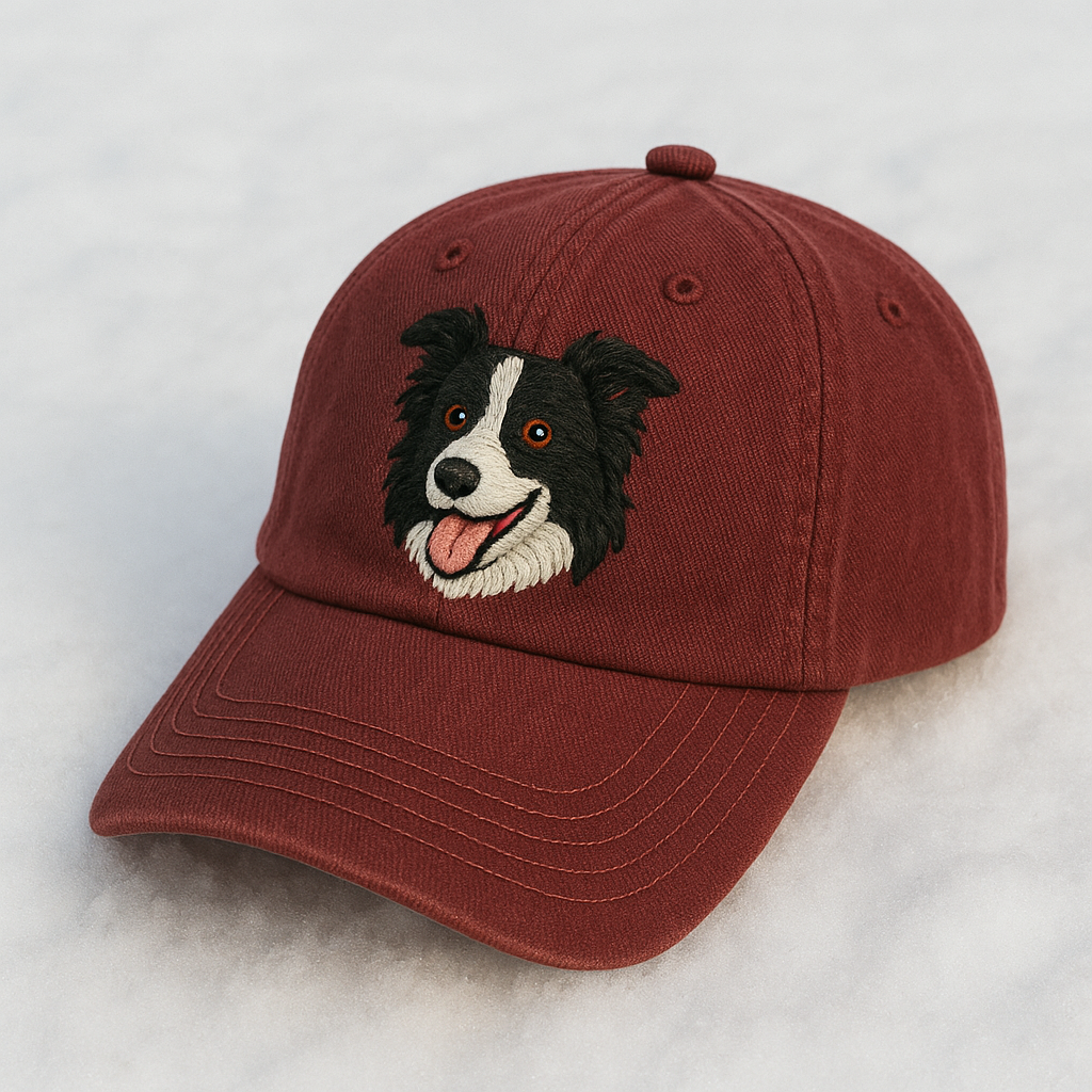 Men's Border Collie Embroidered Gray Adjustable Cotton Denim Baseball Cap