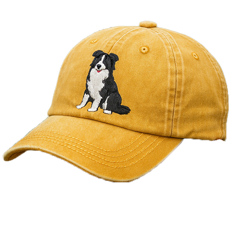 Men's Border Collie Embroidered Gray Adjustable Cotton Denim Baseball Cap