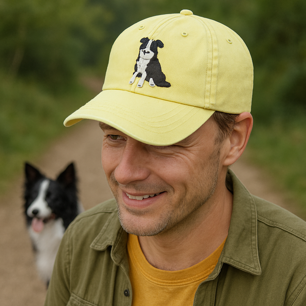 Men's Border Collie Embroidered Gray Adjustable Cotton Denim Baseball Cap