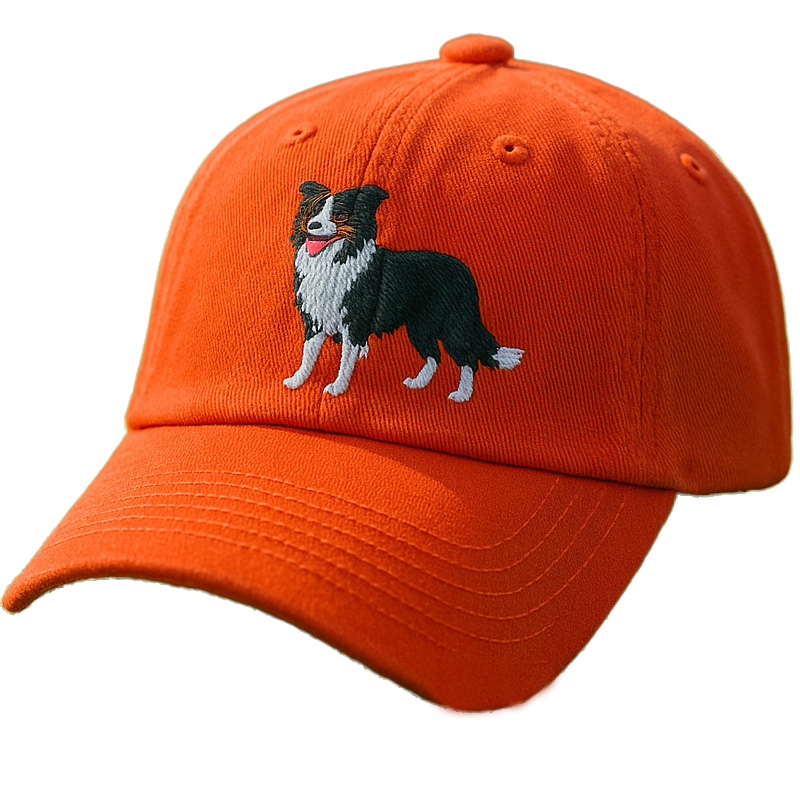 Men's Border Collie Embroidered Gray Adjustable Cotton Denim Baseball Cap