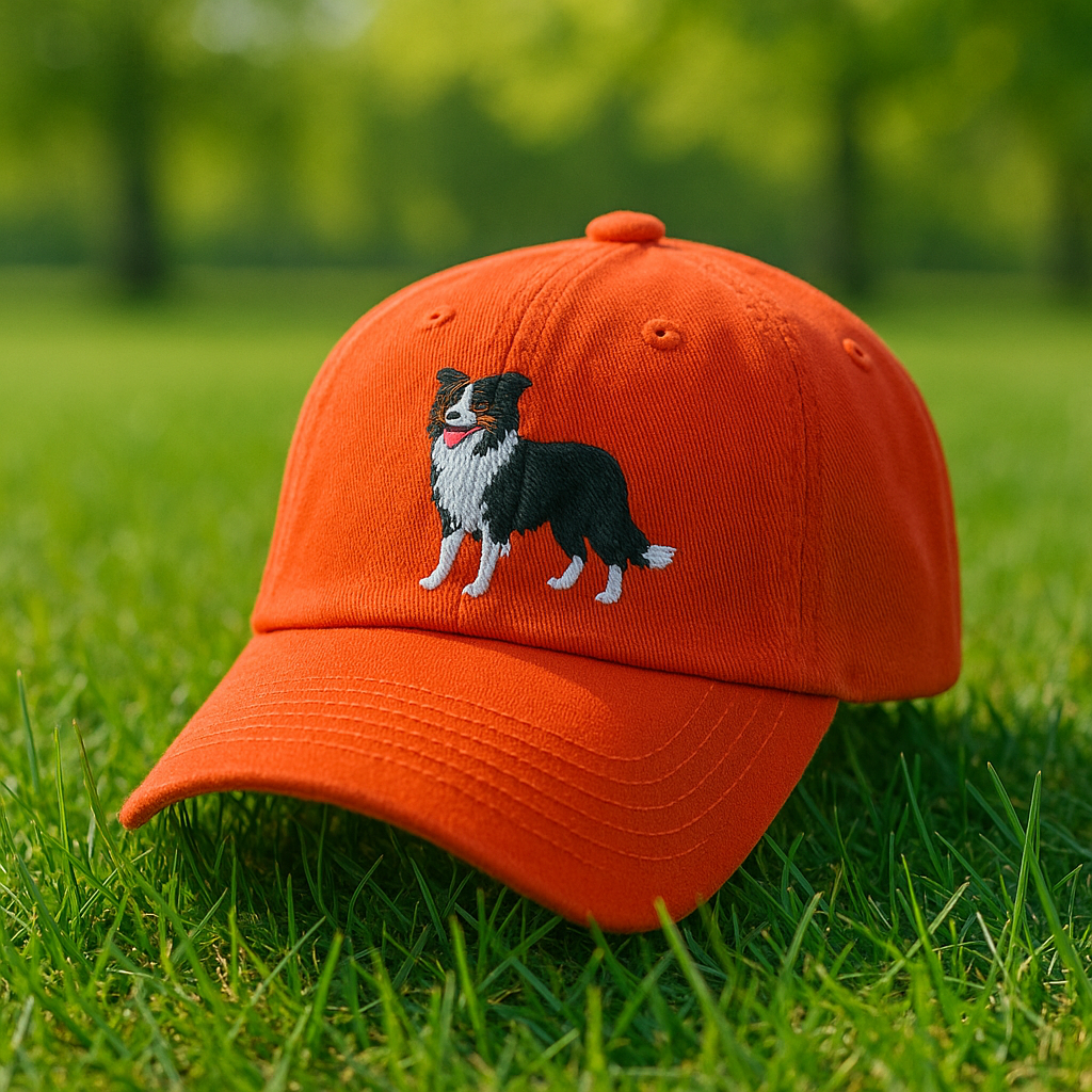 Men's Border Collie Embroidered Gray Adjustable Cotton Denim Baseball Cap