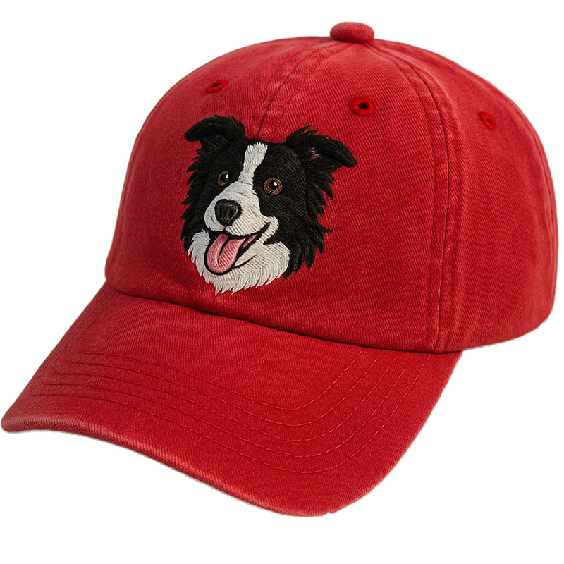 Men's Border Collie Embroidered Gray Adjustable Cotton Denim Baseball Cap