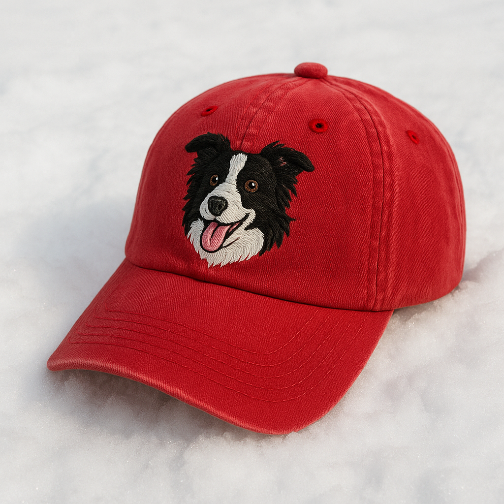 Men's Border Collie Embroidered Gray Adjustable Cotton Denim Baseball Cap