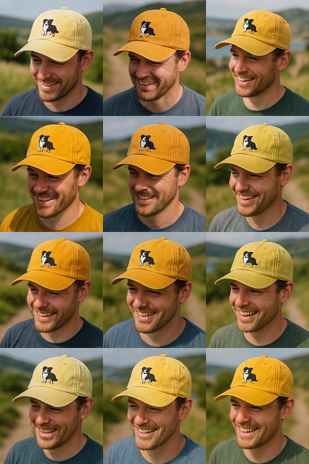 Men's Border Collie Embroidered Gray Adjustable Cotton Denim Baseball Cap