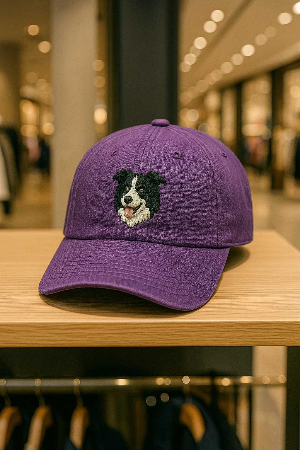 Men's Border Collie Embroidered Gray Adjustable Cotton Denim Baseball Cap