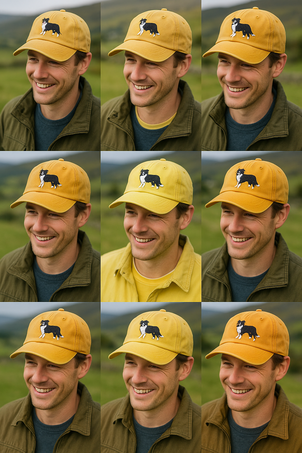 Men's Border Collie Embroidered Gray Adjustable Cotton Denim Baseball Cap